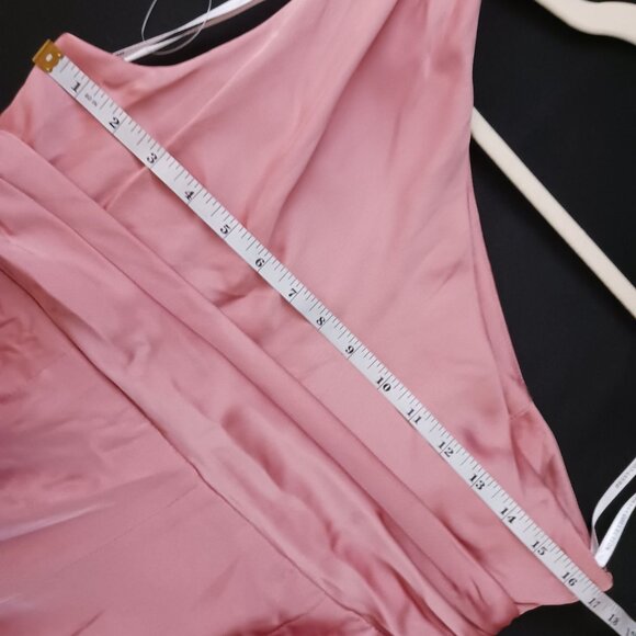 NEW‎ Dessy Collection One-Shoulder Draped Empire Waist Gown in Desert Rose, 10 - Picture 7 of 10